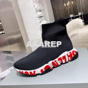 Replica Balenciaga Men Female Speed Graffiti Sneaker 645334 White Red 2