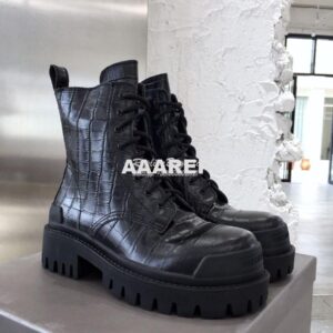 Replica Balenciaga Strike 20mm Lace-Up Boot 600970 Black Crocodile Emb 2