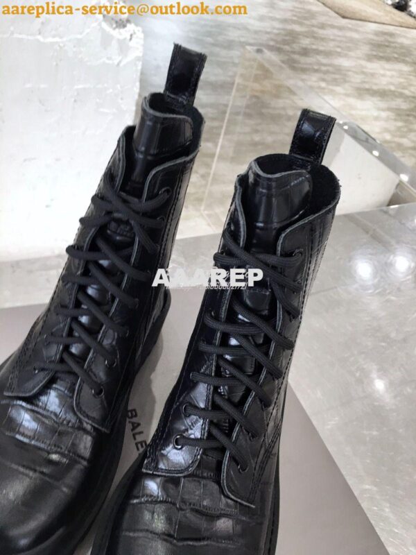 Replica Balenciaga Strike 20mm Lace-Up Boot 600970 Black Crocodile Emb 10