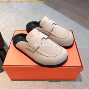 Replica Hermes Men Female Hermes GO Mule in Suede Calfskin H231745Z ii 2