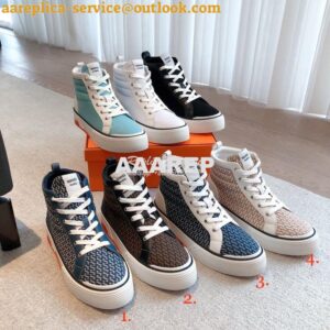 Replica Hermes Men Female High Top Gad Sneaker "H en Biais" denim and