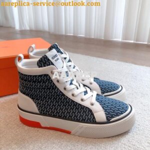 Replica Hermes Men Female High Top Gad Sneaker "H en Biais" denim and 2