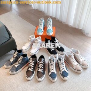 Replica Hermes Men Female High Top Gad Sneaker Cotton twill and calfsk