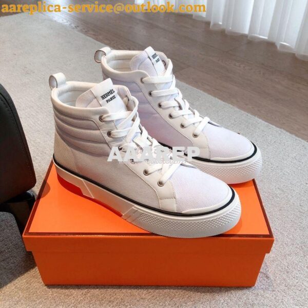 Replica Hermes Men Female High Top Gad Sneaker Cotton twill and calfsk 5