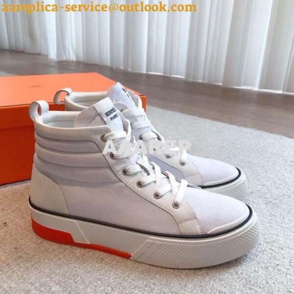 Replica Hermes Men Female High Top Gad Sneaker Cotton twill and calfsk 6