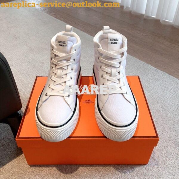 Replica Hermes Men Female High Top Gad Sneaker Cotton twill and calfsk 7