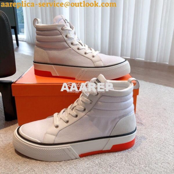 Replica Hermes Men Female High Top Gad Sneaker Cotton twill and calfsk 9