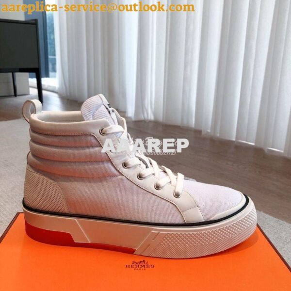 Replica Hermes Men Female High Top Gad Sneaker Cotton twill and calfsk 10