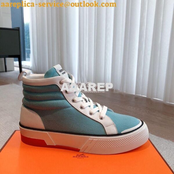 Replica Hermes Men Female High Top Gad Sneaker Cotton twill and calfsk 15