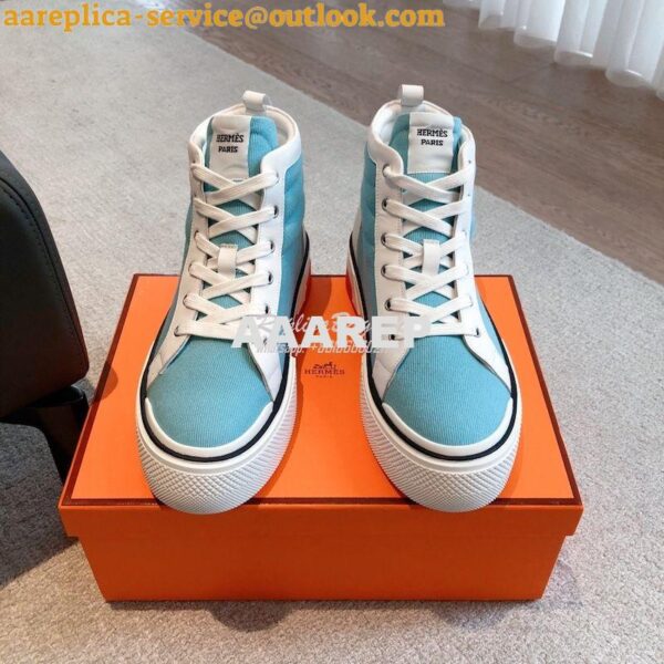 Replica Hermes Men Female High Top Gad Sneaker Cotton twill and calfsk 17