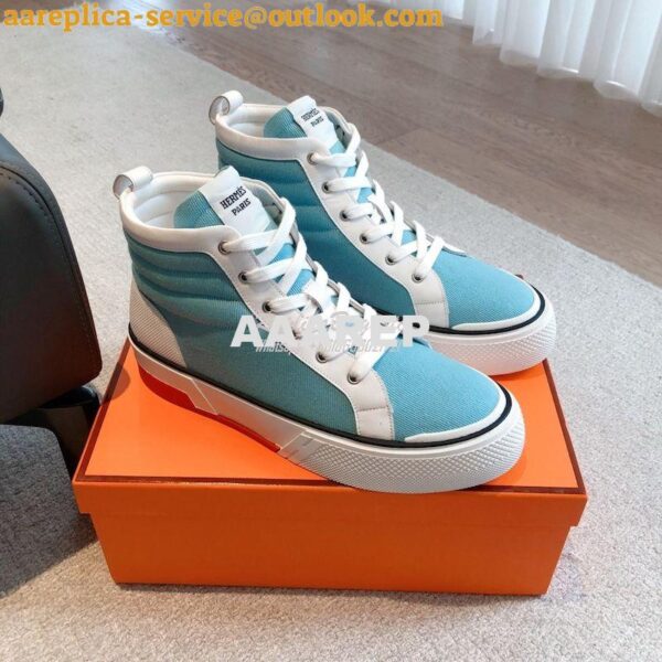 Replica Hermes Men Female High Top Gad Sneaker Cotton twill and calfsk 18