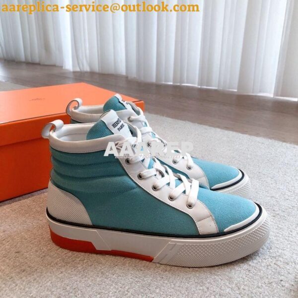 Replica Hermes Men Female High Top Gad Sneaker Cotton twill and calfsk 19