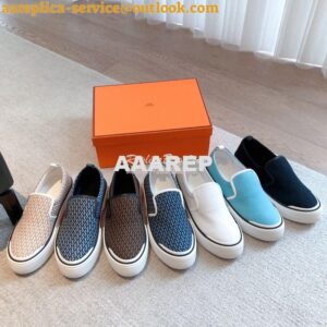 Replica Hermes Men Gliss Sneaker "H en Biais" denim And Calfskin H2317 2