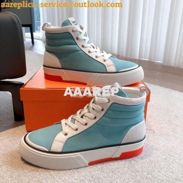 Replica Hermes Men Female High Top Gad Sneaker Cotton twill and calfsk 20