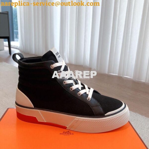 Replica Hermes Men Female High Top Gad Sneaker Cotton twill and calfsk 24