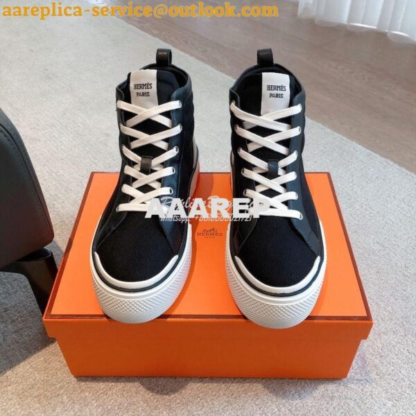 Replica Hermes Men Female High Top Gad Sneaker Cotton twill and calfsk 25