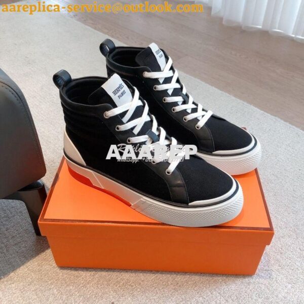 Replica Hermes Men Female High Top Gad Sneaker Cotton twill and calfsk 26