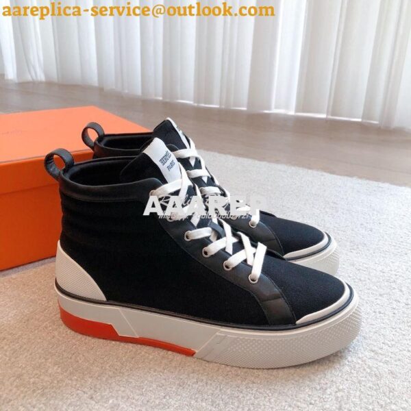 Replica Hermes Men Female High Top Gad Sneaker Cotton twill and calfsk 28