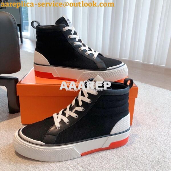 Replica Hermes Men Female High Top Gad Sneaker Cotton twill and calfsk 29