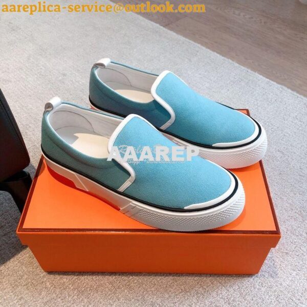 Replica Hermes Men Gliss Sneaker Cotton Twill And Calfskin H231708Z 17