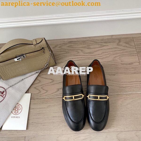 Replica Hermes Mocassins Colette in Calfskin H211041Z Black 2