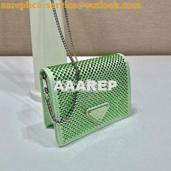 Replica Prada Cardholder with shoulder strap and crystals 1MR024 Aqua 4