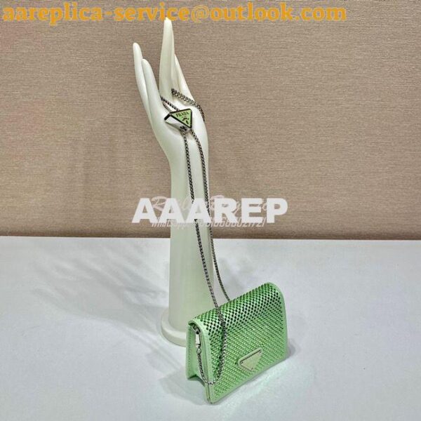 Replica Prada Cardholder with shoulder strap and crystals 1MR024 Aqua 5