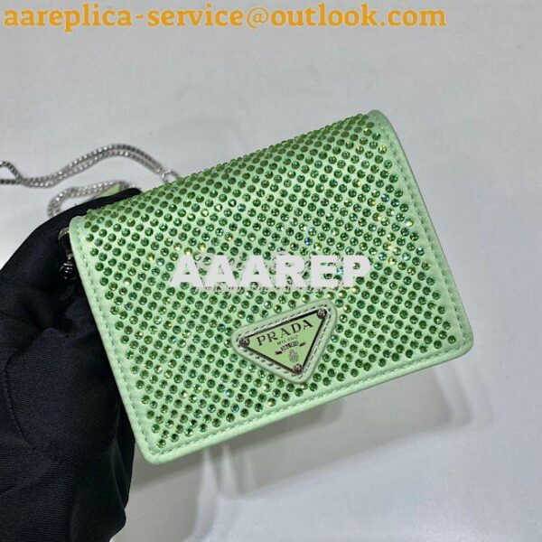 Replica Prada Cardholder with shoulder strap and crystals 1MR024 Aqua 6
