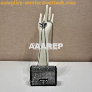 Replica Prada Cardholder with shoulder strap and crystals 1MR024 Black