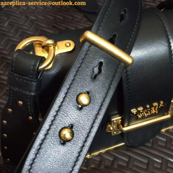 Replica Prada Cahier Black Leather Shoulder Bag with Studded 6