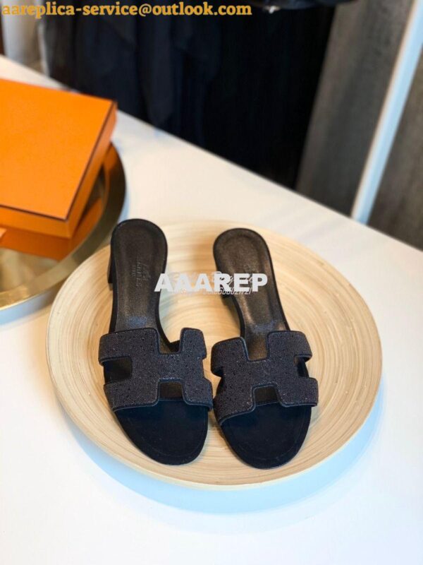 Replica Hermes Oasis Sandals with Crystals in Black 4