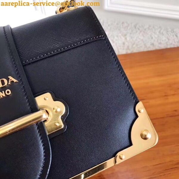 Replica Prada Cahier Black Leather Shoulder Bag with Studded 9