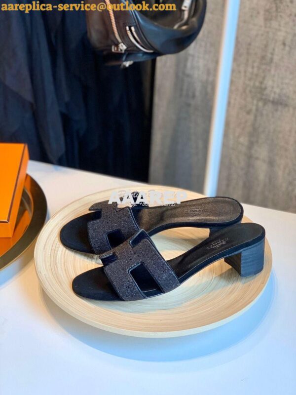 Replica Hermes Oasis Sandals with Crystals in Black 6