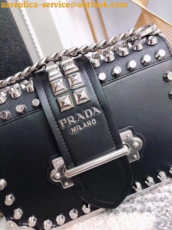 Replica Prada Cahier Black Leather Shoulder Bag with Studded 13