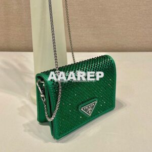 Replica Prada Cardholder with shoulder strap and crystals 1MR024 Mango 2