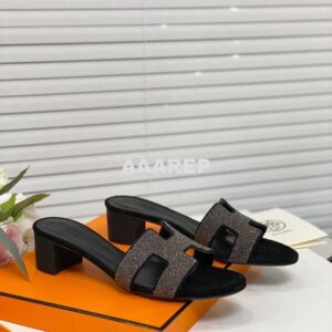 Replica Hermes Oasis Sandals with Silver Crystals in Black 2