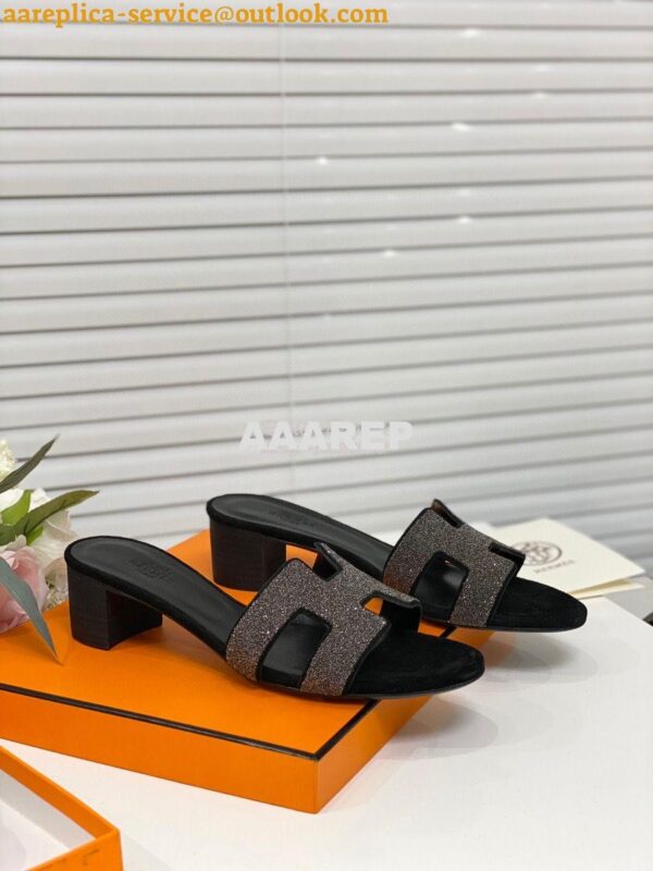 Replica Hermes Oasis Sandals with Silver Crystals in Black 4