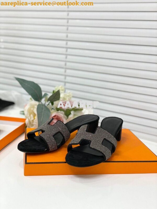 Replica Hermes Oasis Sandals with Silver Crystals in Black 6