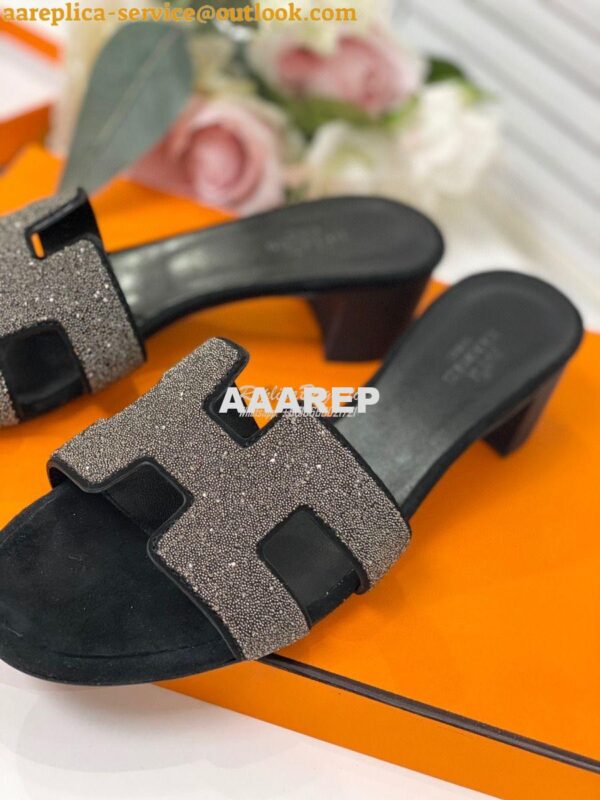 Replica Hermes Oasis Sandals with Silver Crystals in Black 7