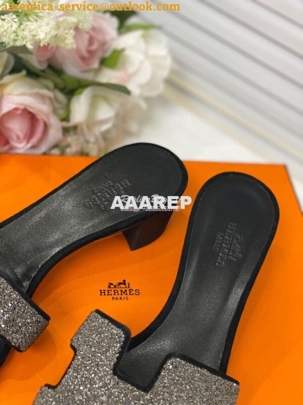 Replica Hermes Oasis Sandals with Silver Crystals in Black 8