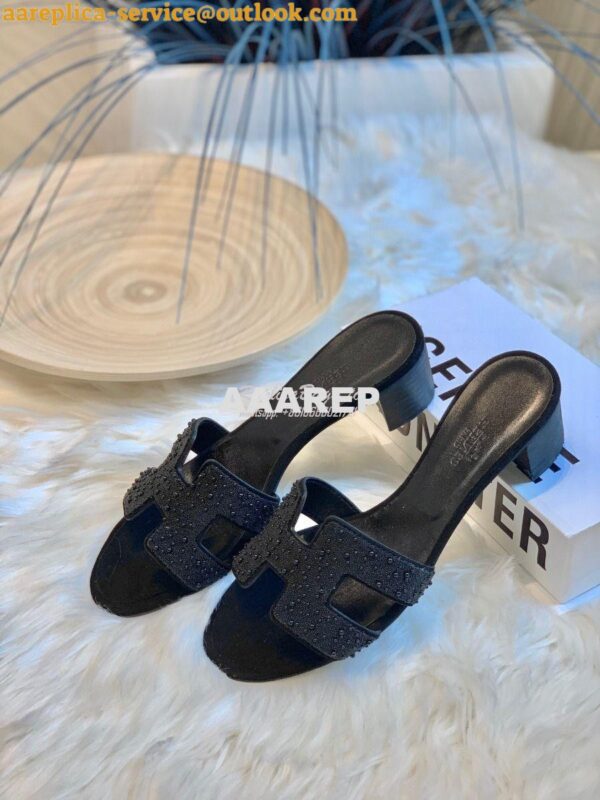 Replica Hermes Oasis Sandals with Swarovski Beads Black 5