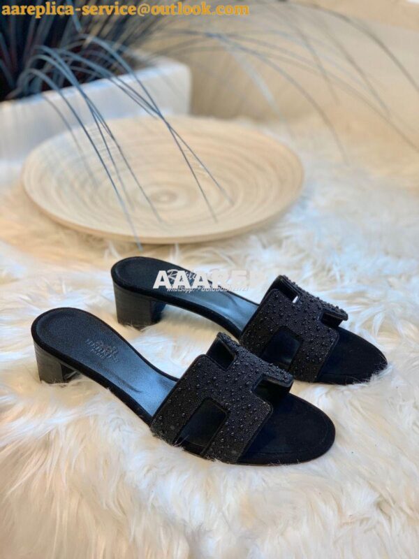 Replica Hermes Oasis Sandals with Swarovski Beads Black 6