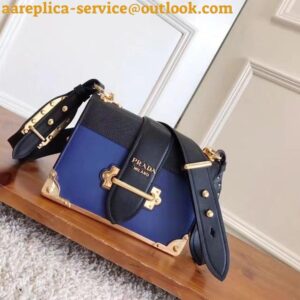 Replica Prada Cahier Shoulder Bag In Blue/Black Leather