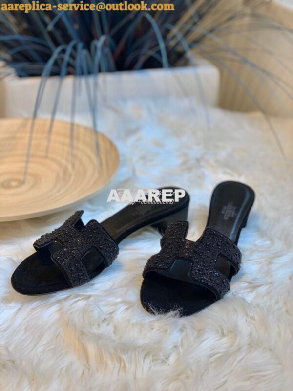 Replica Hermes Oasis Sandals with Swarovski Beads Black 8