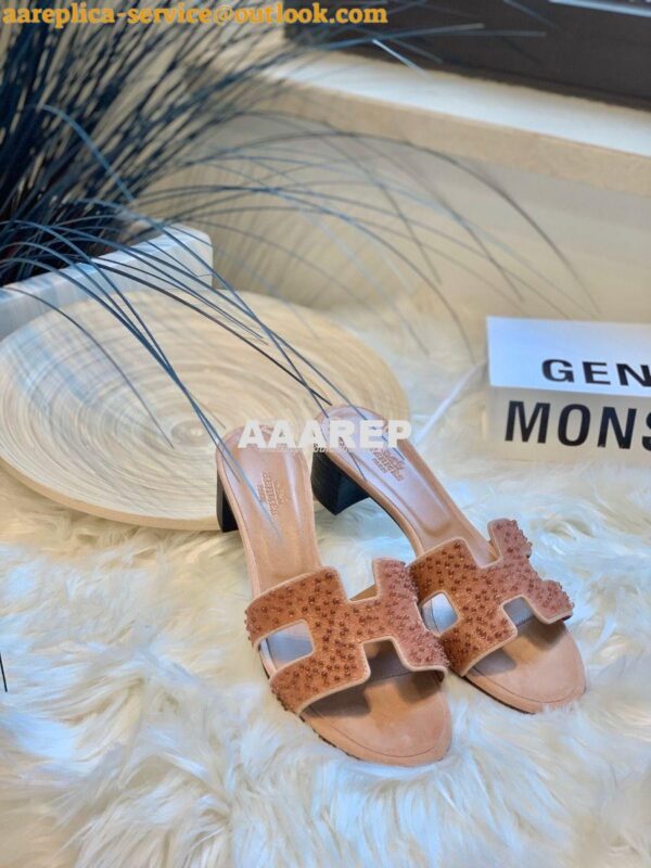 Replica Hermes Oasis Sandals with Swarovski Beads RoseNude 3