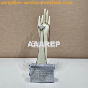 Replica Prada Cardholder with shoulder strap and crystals 1MR024 Silve