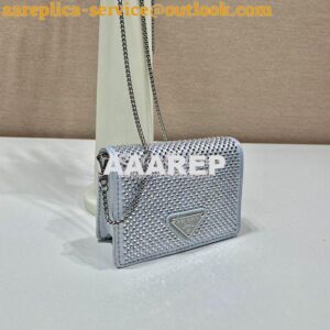 Replica Prada Cardholder with shoulder strap and crystals 1MR024 Silve 2