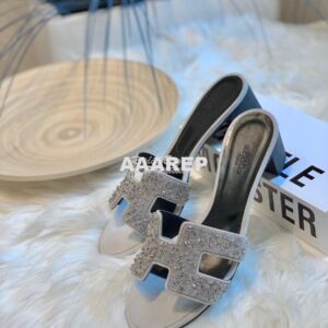 Replica Hermes Oasis Sandals with Swarovski Beads Silver 2