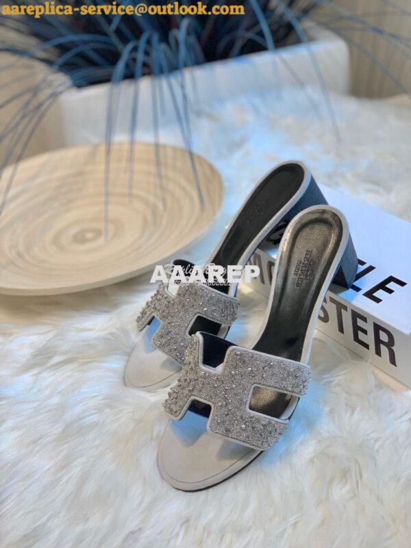 Replica Hermes Oasis Sandals with Swarovski Beads Silver 4