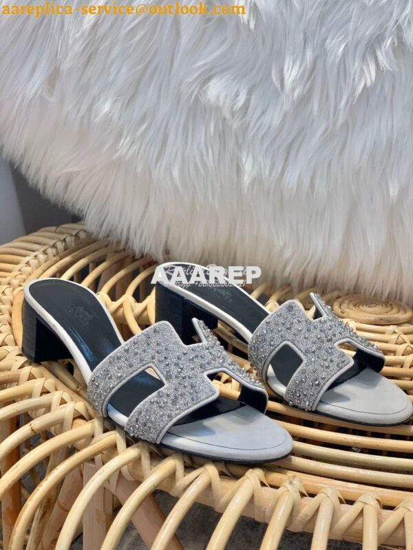 Replica Hermes Oasis Sandals with Swarovski Beads Silver 6